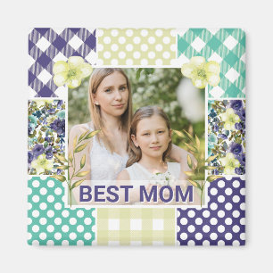 Floral & Plaid Photo Frame Mother's Day Magnet