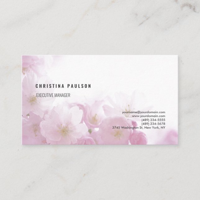 Floral Plain Professional Minimalist Feminine Business Card (Front)