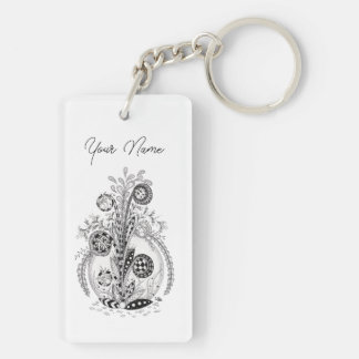 Floral plant in Tangle design - Key Ring