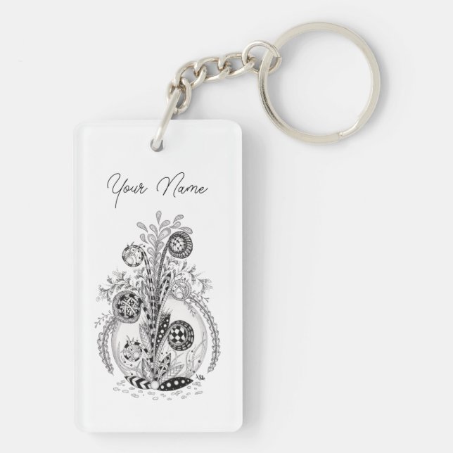 Floral plant in Tangle design -  Key Ring (Back)
