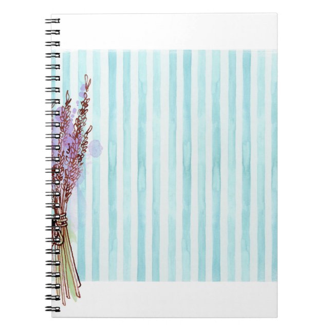 Floral plant lavender blue stripe notebook (Front)