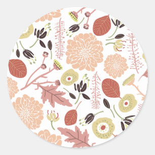 Floral Playful Botanical Mix Peach Green Whimsical Classic Round Sticker