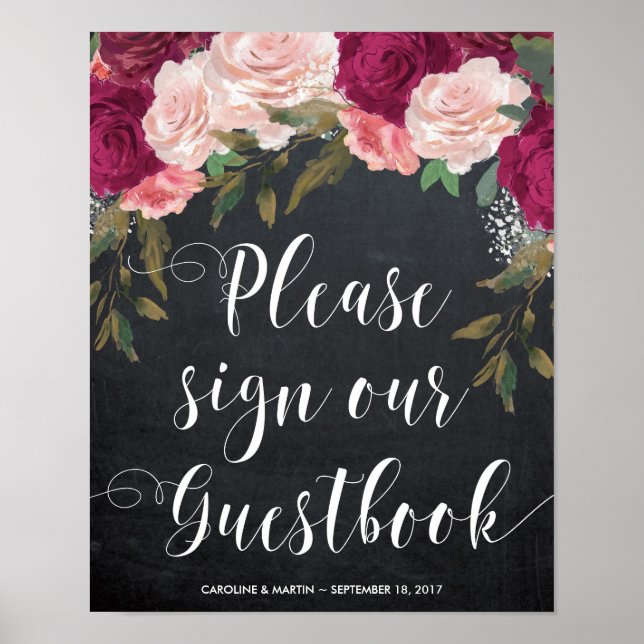 floral please sign our guestbook sign wedding (Front)