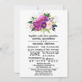 Floral Plum Watercolor Wedding Invitation