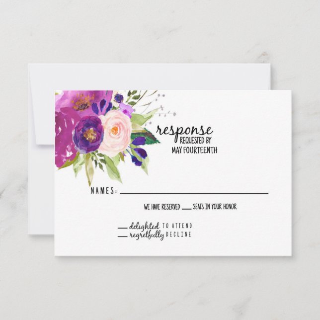 Floral Plum Watercolor Wedding RSVP Card (Front)