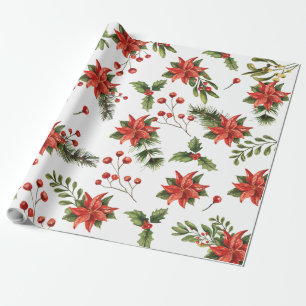 Floral Poinsettia Christmas Holiday Wrapping Paper