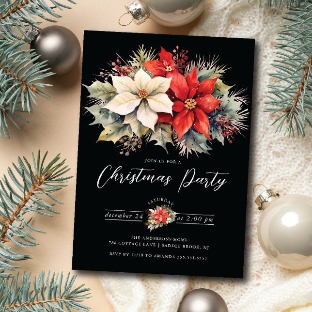 Floral Poinsettia Christmas Party Invitation (Creator Uploaded)