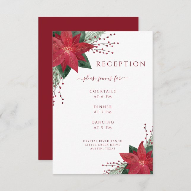 Floral Poinsettia Christmas Wedding Details Enclosure Card (Front/Back)