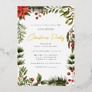 Floral Poinsettia Greenery Christmas Party Gold