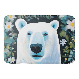 Floral Polar Bear Bath Mat