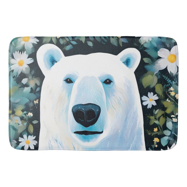 Floral Polar Bear Bath Mat (Front)