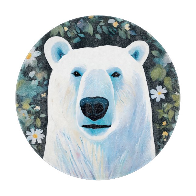 Floral Polar Bear Cutting Board (Front)
