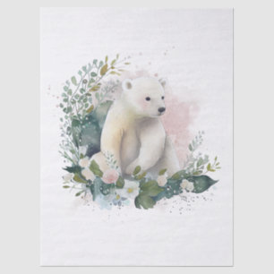 Floral Polar Bear Watercolor Tissue Paper