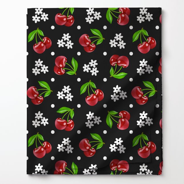 Floral Polka Dot Cherry on Charcoal Pattern  Fabric (Creator Uploaded)