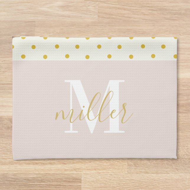 Floral Polka Dots Family Name Kitchen Hand Towel (Creator Uploaded)
