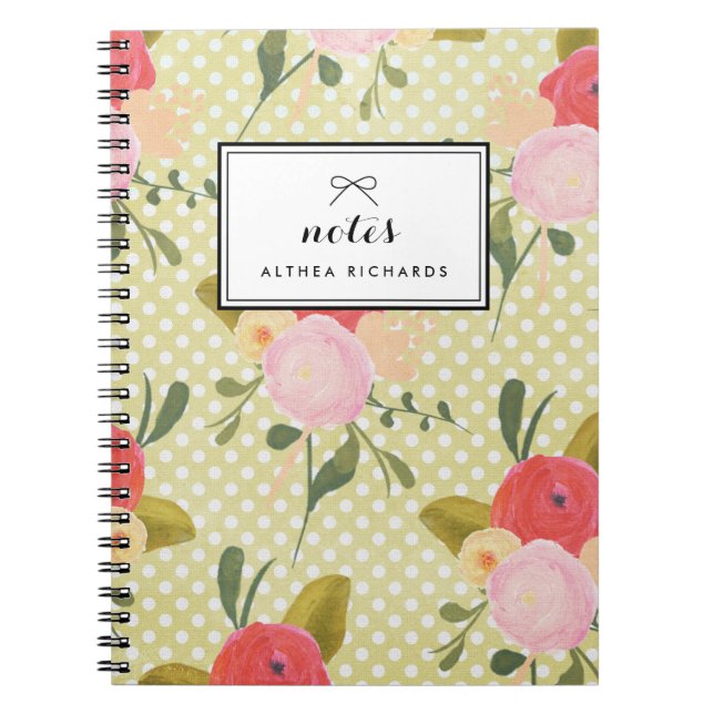 Floral Polka Dots Pattern Personalised Notebook (Front)