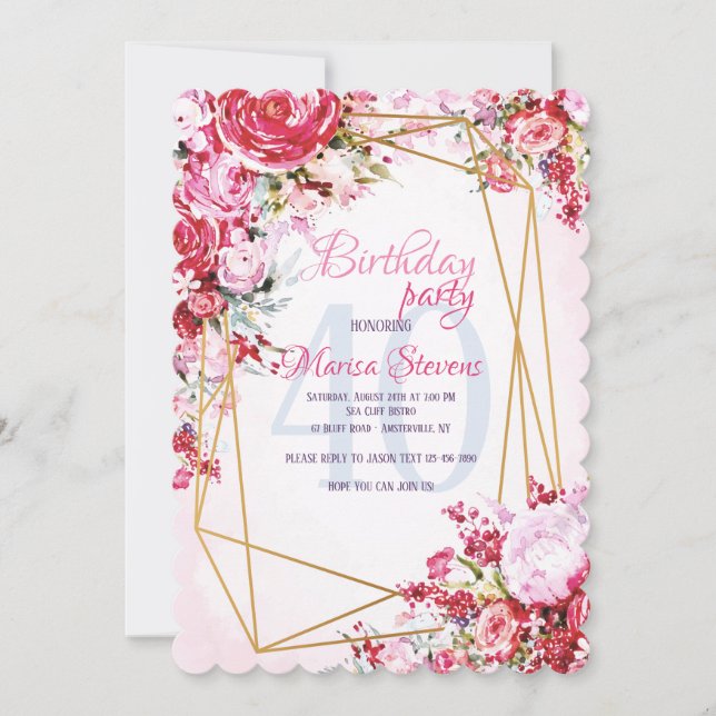 Floral Polygon Birthday Invitation (Front)