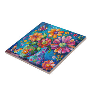 Floral Pop Art Ceramic Tile