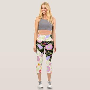 Floral Pop Art Painting Bi-Color Seamless Pattern  Capri Leggings
