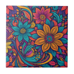 Floral pop art print ceramic tile