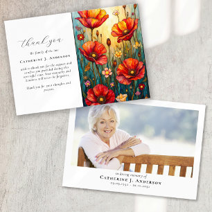 Floral Poppies Photo Sympathy Funeral Memorial Thank You Card