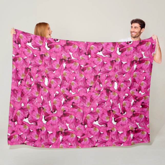 Floral poppies pink pattern. fleece blanket (In Situ)