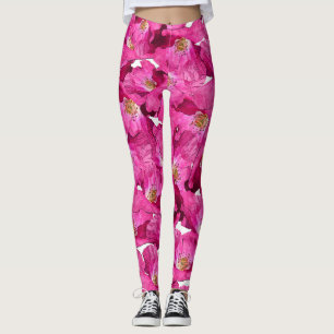 Floral poppies pink pattern. leggings