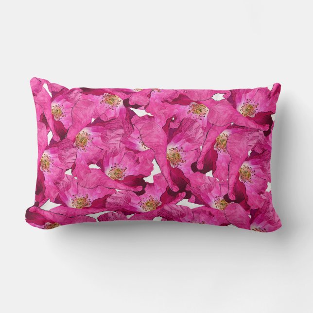Floral poppies pink pattern. lumbar cushion (Front)