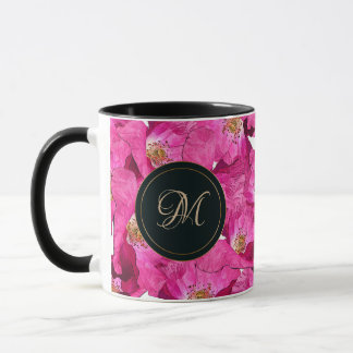 Floral poppies pink pattern.Monogram. Mug