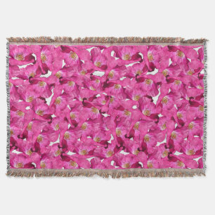 Floral poppies pink pattern. throw blanket