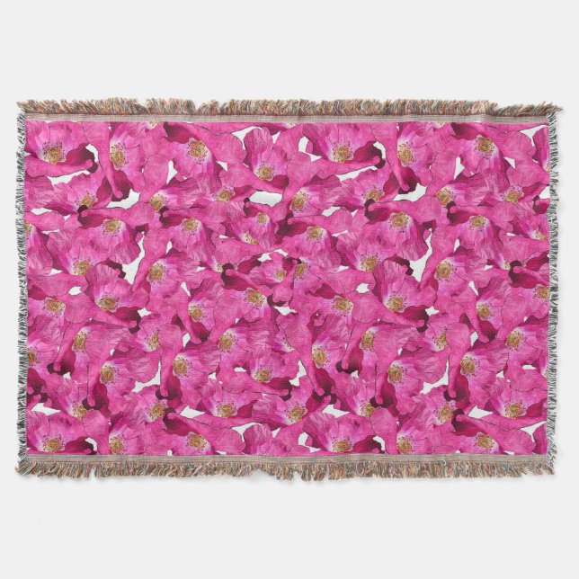 Floral poppies pink pattern. throw blanket (Front)