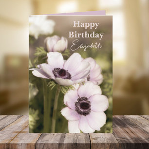 Floral Poppy Custom Name Happy Birthday Card