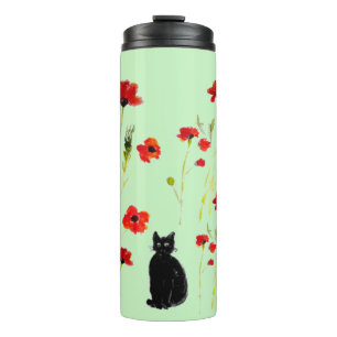 Floral Poppy Cute Cat Personalised Thermal Tumbler