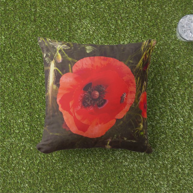 Floral Poppy Dream – Botanical Fantasy Color Sepia Cushion (Grass)