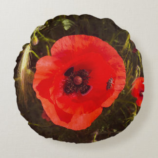 Floral Poppy Dream – Botanical Fantasy Wildflowers Round Cushion