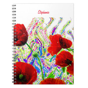 Floral Poppy Flowers Colourful Artsy Custom Name Notebook