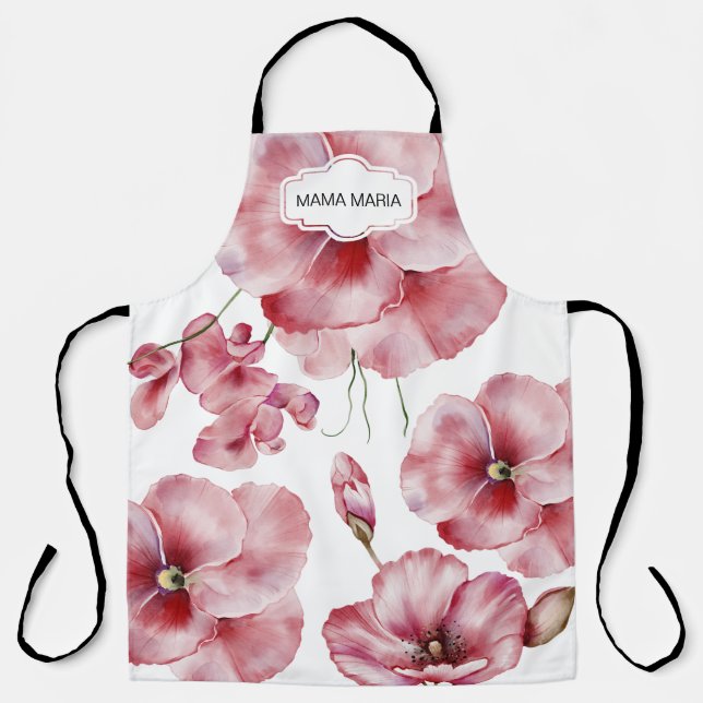 FLORAL POPPY UNISEX All-Over Print Apron (Front)