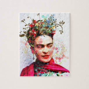 Floral Portrait Art in Vibrant Modern Folk Style Jigsaw Puzzle