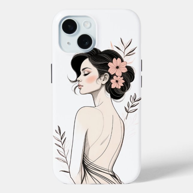 Floral Portrait iPhone 15 Tough Case (Back)