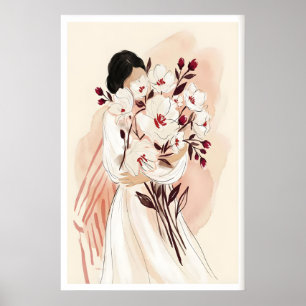 Floral Portrait Print Oversized Watercolor Blooms