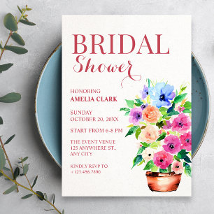 Floral pot paint bridal shower invitation
