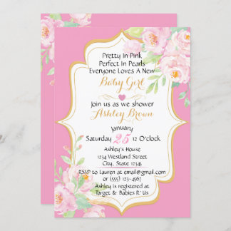Floral Pretty In Pink Baby Shower Invitation