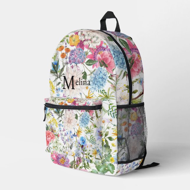 Floral pretty name printed backpack (Back Corner Right)