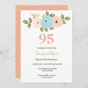 Floral Pretty Peach 95th Birthday Invitation