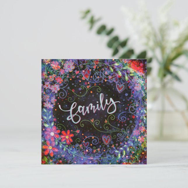 Floral Pretty Purple Whimsical Family Thank You Card (Standing Front)