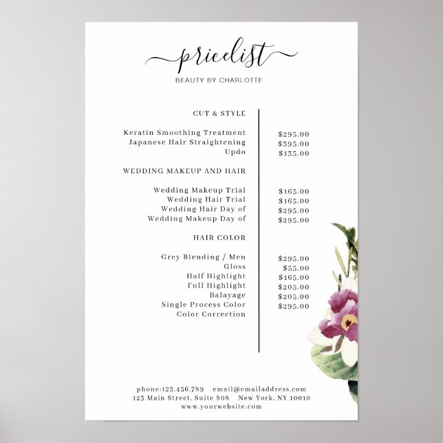 Floral Price List Poster (Front)
