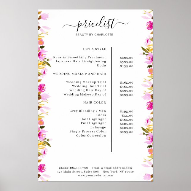 Floral Price List Poster (Front)