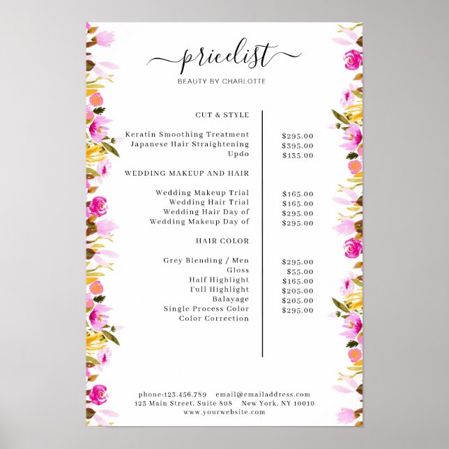 Floral Price List Poster (Front)