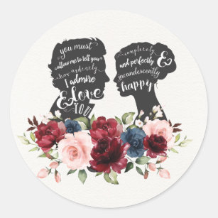 Floral Pride & Prejudice Jane Austen Wedding Favor Classic Round Sticker