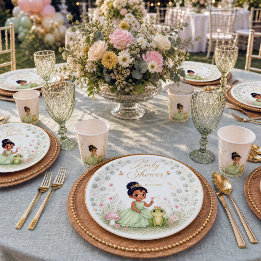 Floral Princess Frog Baby Shower Paper Plate